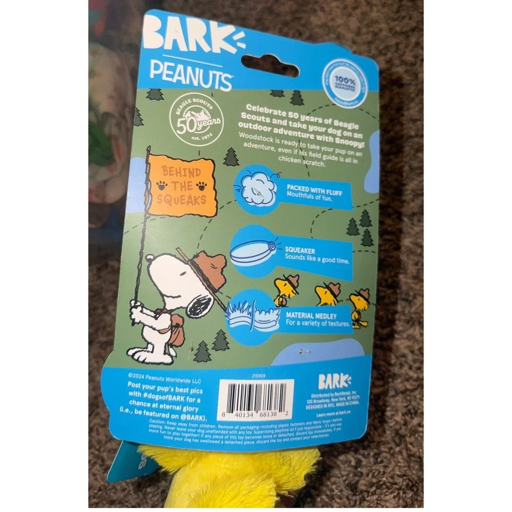 Bark-Peanuts Woodstock Scout Plush Dog Toy (NWT)